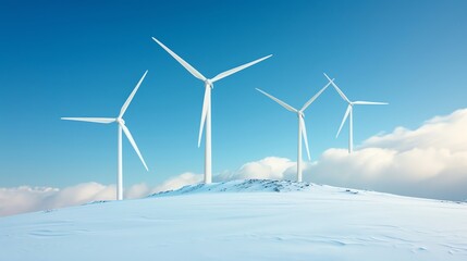 Wind turbines in a snowcovered landscape, renewable energy, winter resilience