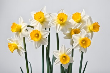 Fototapeta premium Daffodil flowers on white background, AI Generated
