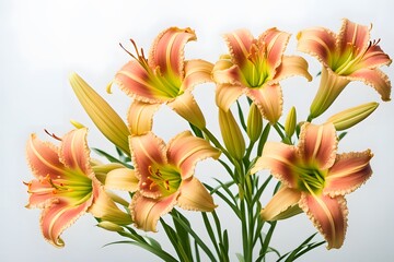 Daylily flowers on white background, AI Generated