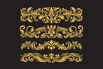 Ornament vector art illustration. floral vine, border, golden vector design. 