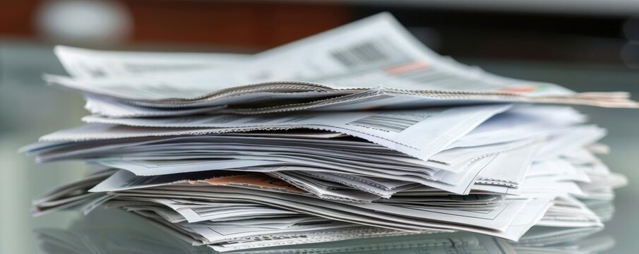 Stack of newspapers on a table.