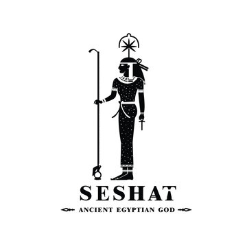 Silhouette of ancient egypt god seshat, goddess of writing, wisdom, and knowledge