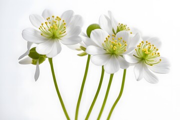 Fototapeta premium False rue anemone flowers on white background, Ai Generated