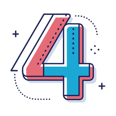 Fototapeta premium Minimalistic Dotted Outline Number 4 Vector on White Background