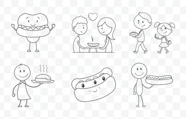 Print Comprehensive Hot Dog Line Art Vector Set with Various Styles and Detailed Illustrations for Creative Designs