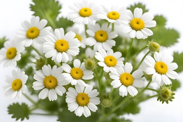 Feverfew flowers on white background, Ai Generated