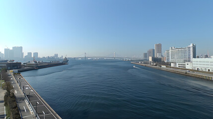 Panoramic Harbor View with Restricted Access Lanes, Emphasizing Trade Barriers,