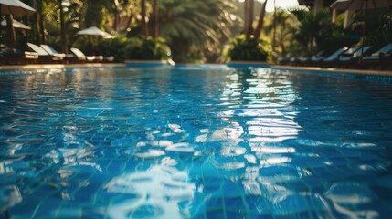 Blurry outdoor pool in resort for backdrop