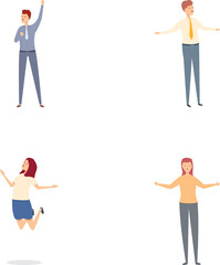 Success emotion icons set cartoon vector. Joyful young man and woman. Cartoon character