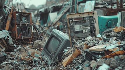 E-Waste Accumulation: Piles of Discarded Electronics. AI generated image