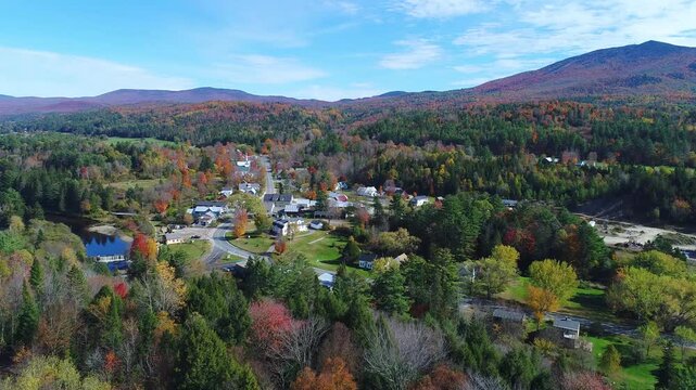 Aerial View of New England Village During Fall Foliage East Burke, Vermont