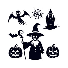 Vector Halloween silhouettes set Clipart illustration On a White Background