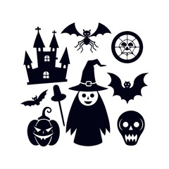 Vector Halloween silhouettes set Clipart illustration On a White Background