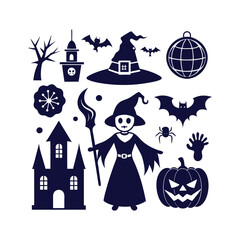 Vector Halloween silhouettes set Clipart illustration On a White Background