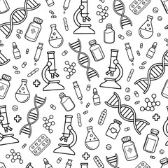 Seamless linear pattern on medical and pharmacological themes