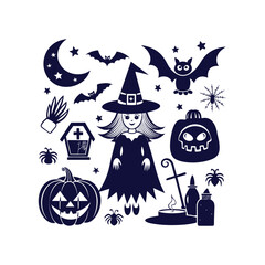 Vector Halloween silhouettes set Clipart illustration On a White Background