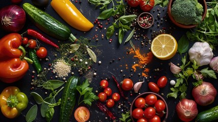 A colorful display of various vegetables on a market table