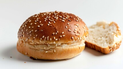 Fresh sesame buns on white background
