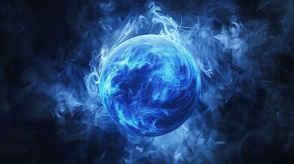 Obraz premium Dynamic blue energy sphere with swirling smoky clouds in a seamless loop.