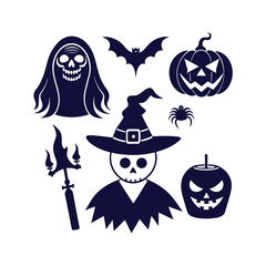Vector Halloween silhouettes set Clipart illustration On a White Background
