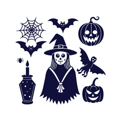 Vector Halloween silhouettes set Clipart illustration On a White Background