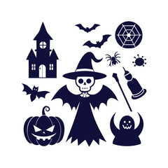 Vector Halloween silhouettes set Clipart illustration On a White Background