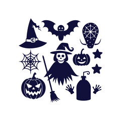 Vector Halloween silhouettes set Clipart illustration On a White Background