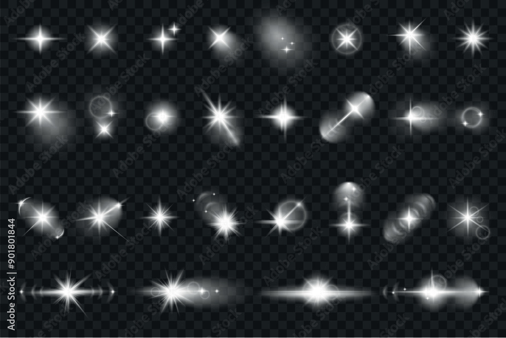 Aufkleber lens flare mega set elements in realistic graphic design. bundle objects of white glow flare light e