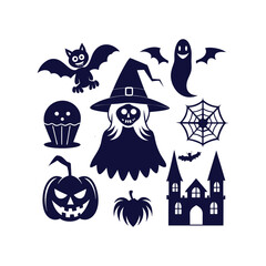 Vector Halloween silhouettes set Clipart illustration On a White Background