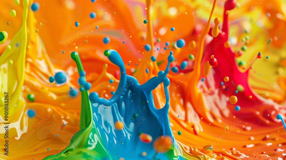 Poster vibrant splashes of color create dynamic abstract art in motion at afternoon light