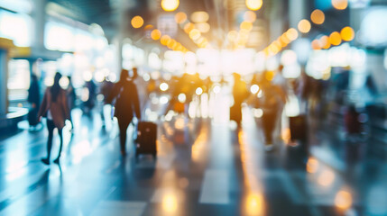 Dynamic Blur of Busy Airport Terminal. Generative AI
