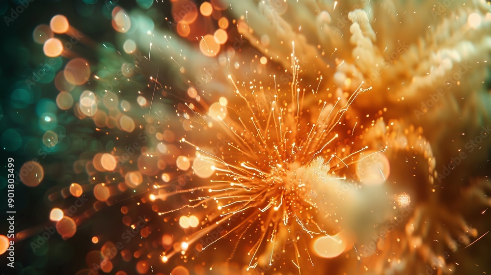 Poster macro shot of fireworks exploding in the sky.