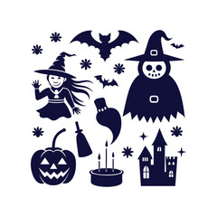 Vector Halloween silhouettes set Clipart illustration On a White Background