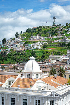 Image of Quito, with its beautiful streets, rooftops and colonial style. Quito was the first city to be named "Cultural heritage of Humanity" by the UNESCO. Quito sits in the middle of the Andes.