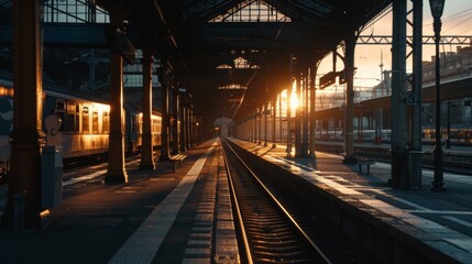 Fototapeta premium Wide shot of a train station platform.