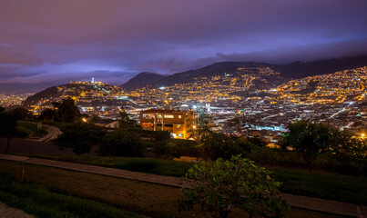Fototapeta premium Image of Quito, with its beautiful streets, rooftops and colonial style. Quito was the first city to be named 
