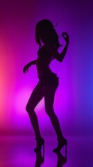 A woman is dancing in a club with purple and blue lights
