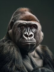 Obraz premium Close-up of a Thoughtful Gorilla in Black and White