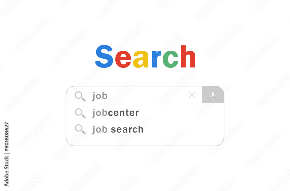 Poster search a job on the internet. template for search forms. user interface with text about work. vector