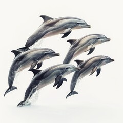 Obraz premium Energetic Dolphin Pod Swimming Together in Playful Harmony on White Background - Marine Life Concept