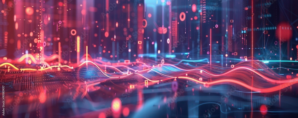 Aufkleber abstract representation of a smart city with dot point connections and flowing gradient lines, showc
