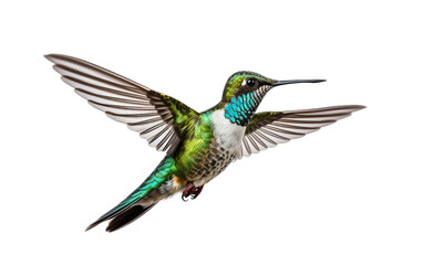 Obraz premium Beautiful hummingbird in mid-flight, showcasing vibrant colors and detailed feathers, ideal for bird and nature-themed projects.