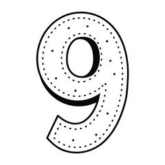 Obraz premium a minimalistic traced number 9 letter having dotted outline vector on white background