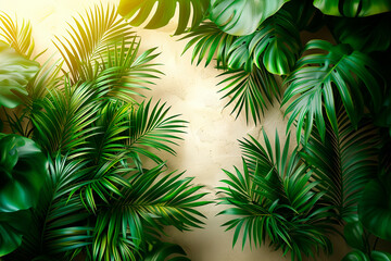 Tropical set of palm leaves, exotic plants, palm leaves, botanical illustration.