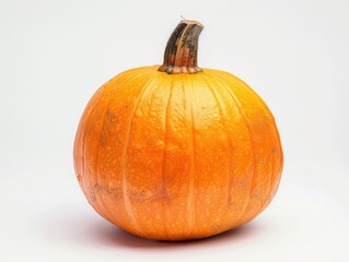 Obraz premium A large orange pumpkin sits on a white surface, ideal for decorative purposes or still life photography