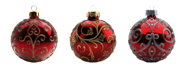 Elegant Red Christmas Ornaments Isolated on a Transparent Background