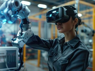 Fototapeta premium A person wearing a VR headset, focusing on the immersive experience