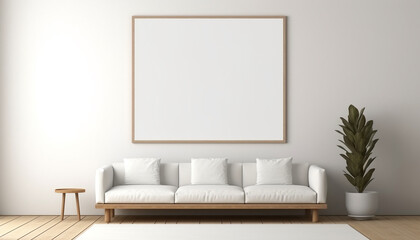 Minimalist living room subtle color accents with empty frame