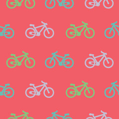 Fun bikes seamless pattern for kids and teens. Urban style modern bright pink bicycle background. Sport extreme style creative wallpaper and fabric design.