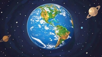 Earth flat design, top view, astronomy theme, cartoon drawing, vivid